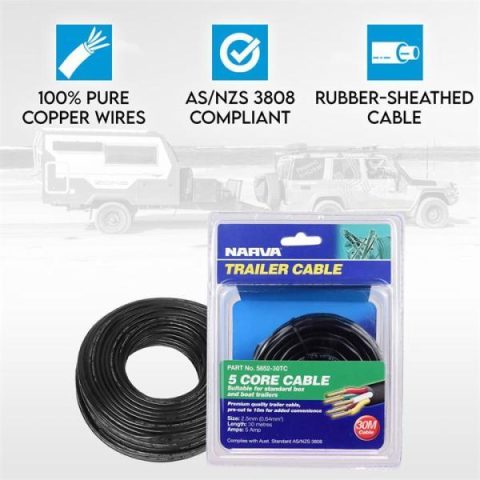 Narva 5 Core Trailer Cable 2.5mm 5A 30m Automotive Boat …