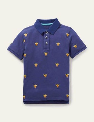 Piqué Polo Shirt Navy Blue Giraffes Boys Boden, Navy Blue G …