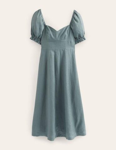 Sweetheart Linen Midi Dress Deep Sea Women Boden, Deep Sea