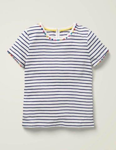 Charlie Pom Jersey T-shirt Indigo Navy/Ivory Girls Boden, …