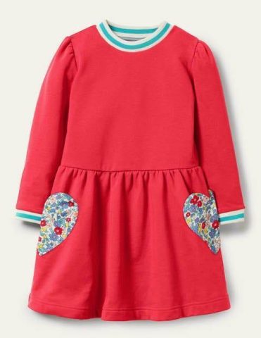 Appliqué Pocket Dress Raspberry Pink Hearts Girls Boden, R …