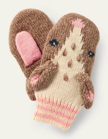 Novelty Deer Mittens Mouse Brown Girls Boden, Mouse Brown