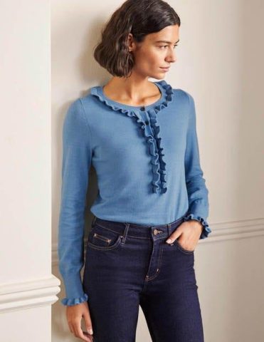 Frill Detail Henley Jumper Grape Hyacinth Women Boden, …