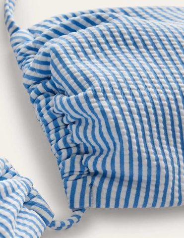 Cutout String Gather Bikini Blue, Ivory Seersucker Stripe …