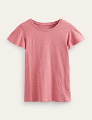Crew Neck Flutter T-Shirt Faded Rose Women Boden, Faded Rose